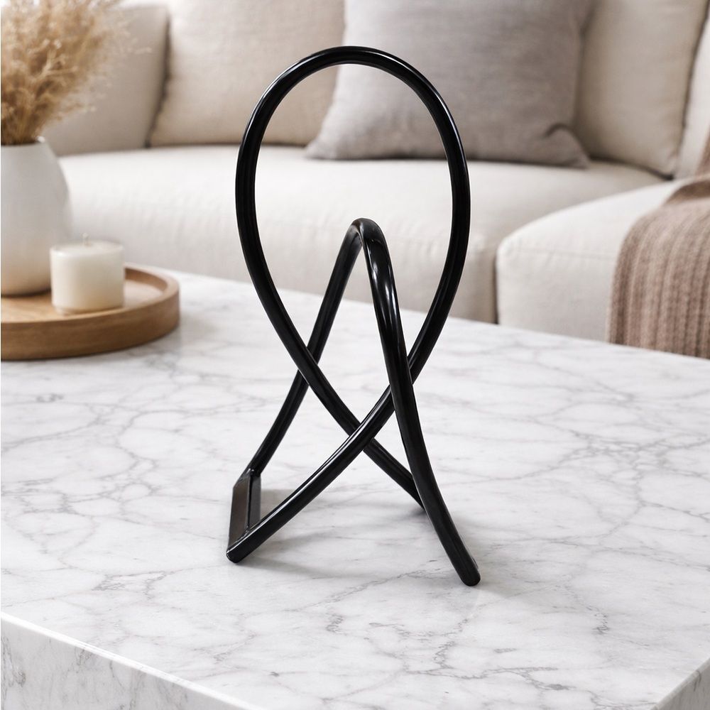 Modern Abstract Black Metal sculpture 17” Minimalist Loop Art Statement Piece